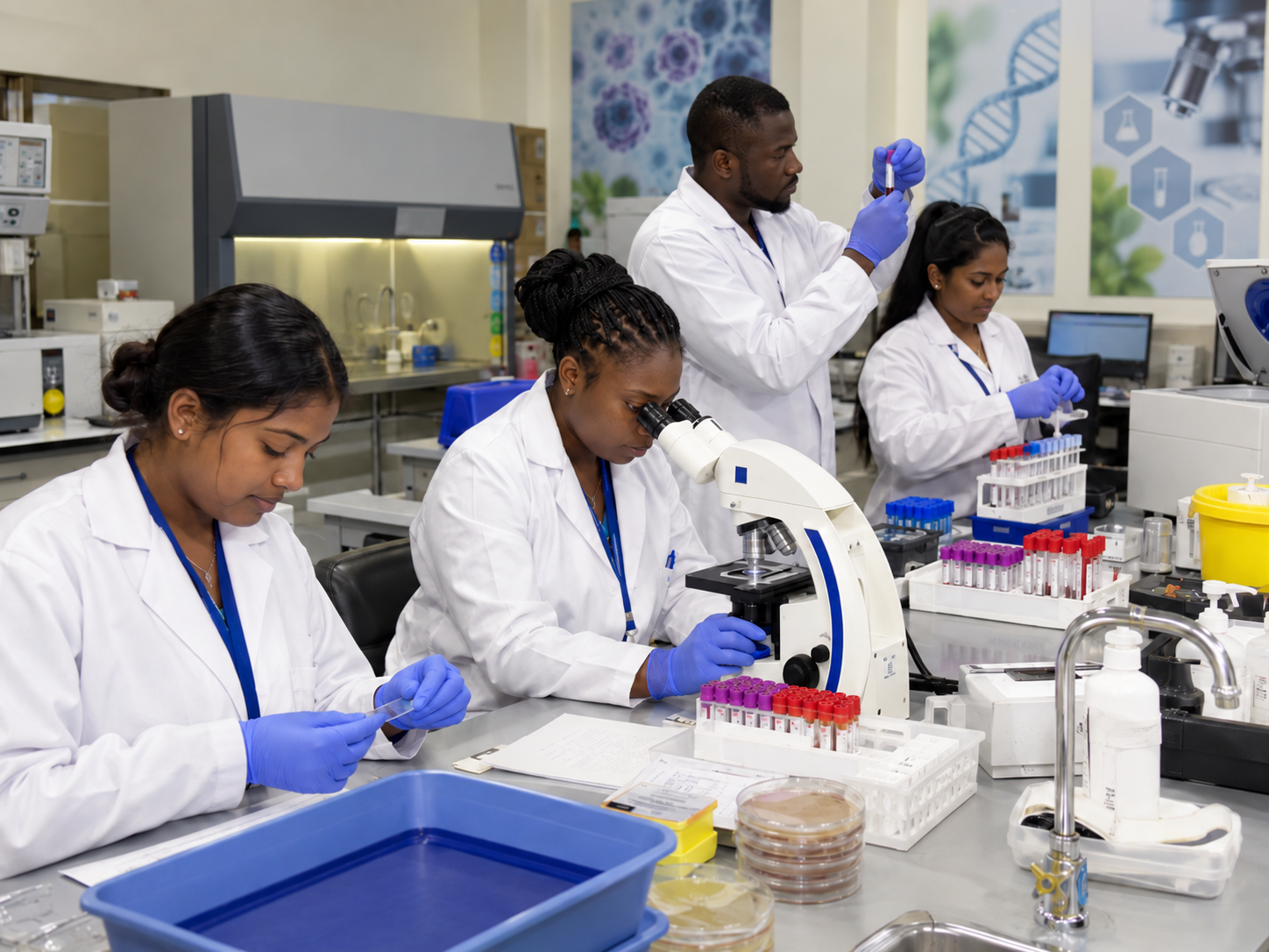 Medical Laboratory Assistant students completing practical laboratory training at Global Career Institute in Trinidad